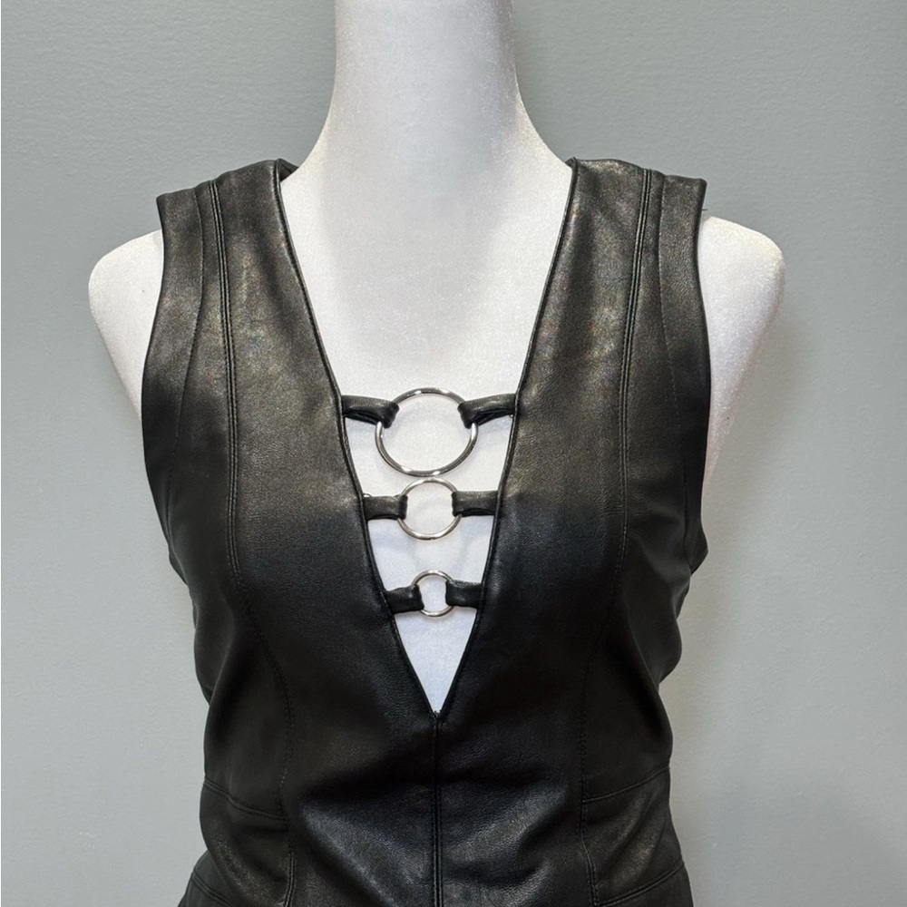 Divided Black Faux Leather Mini Dress Cutout Ring Detail Sleeveless Bodycon Sz 4 - Picture 3 of 6